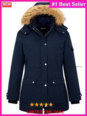 Plus Size Waterproof Puffer Coat Quilted Hooded Winter Jacket Faux Fur Hood